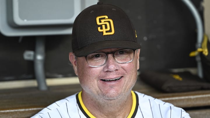 Sep 4, 2024; San Diego, California, USA; San Diego Padres manager Mike Shildt looks on before a game against the Detroit Tigers at Petco Park. Mandatory Credit: Denis Poroy-Imagn Images