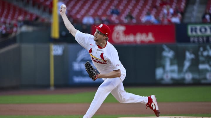 Apr 15, 2025; St. Louis, Missouri, USA; St. Louis Cardinals starting pitcher Erick Fedde (12) pitches against the Houston Astros during the first inning at Busch Stadium. Mandatory Credit: Jeff Curry-Imagn Images Apr 15, 2025; St. Louis, Missouri, USA; St. Louis Cardinals starting pitcher Erick Fedde (12) pitches against the Houston Astros during the first inning at Busch Stadium. Mandatory Credit: Jeff Curry-Imagn Images