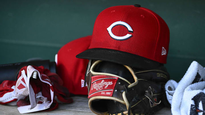 Jul 22, 2025; Washington, District of Columbia, USA; General view of Cincinnati Reds hat during the game against the Washington Nationals at Nationals Park. Mandatory Credit: Brad Mills-Imagn Images Jul 22, 2025; Washington, District of Columbia, USA; General view of Cincinnati Reds hat during the game against the Washington Nationals at Nationals Park. Mandatory Credit: Brad Mills-Imagn Images