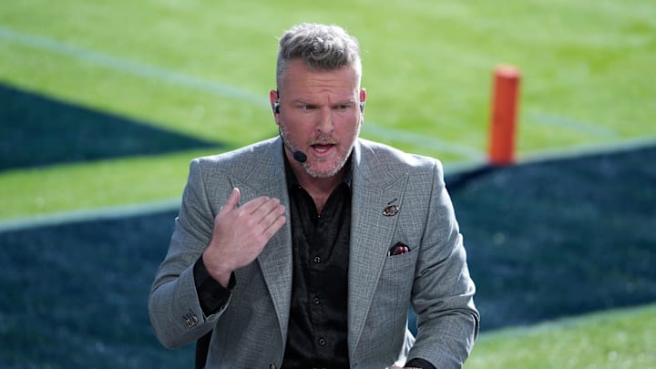 Jan 1, 2024; Pasadena, CA, USA; Pat McAfee on the ESPN College Gameday set at the 2024 Rose Bowl college football playoff semifinal game at Rose Bowl.