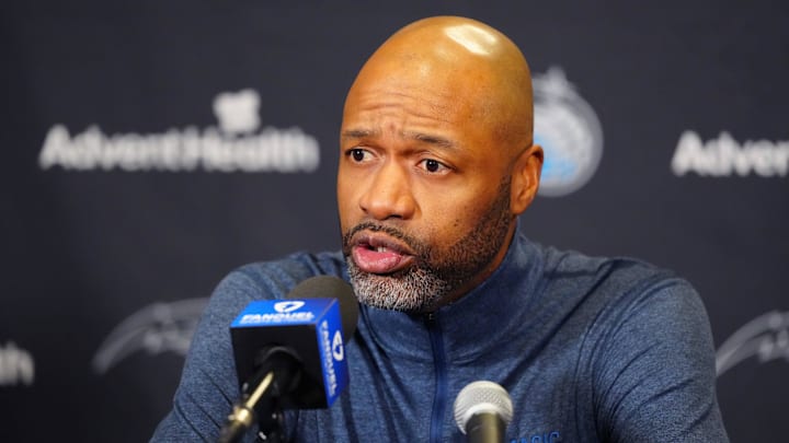 Orlando Magic head coach Jamahl Mosley before a game against the Denver Nuggets at Ball Arena.