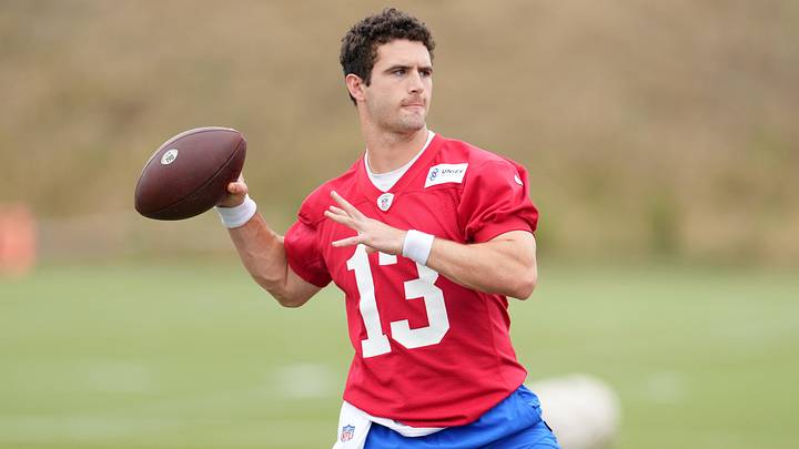 Jun 14, 2023; Thousand Oaks, CA, USA; Los Angeles Rams quarterback Stetson Bennett (13) throws the ball during minicamp at Cal Lutheran University. Mandatory Credit: Kirby Lee-USA TODAY Sports Jun 14, 2023; Thousand Oaks, CA, USA; Los Angeles Rams quarterback Stetson Bennett (13) throws the ball during minicamp at Cal Lutheran University. Mandatory Credit: Kirby Lee-USA TODAY Sports