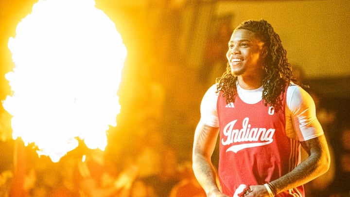 Indiana's Jakai Newton introduced during Hoosier Hysteria at Simon Skjodt Assembly Hall on Friday, Oct. 18, 2024.