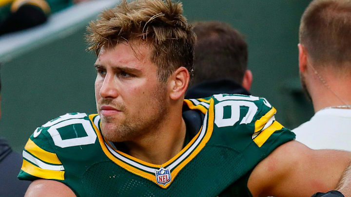 Green Bay Packers defensive end Lukas van Ness (90) is carted off the field with an injury during a game against the Cincinnati Bengals on Sunday, October 12, 2025, at Lambeau Field in Green Bay, Wis. The Packers won the game, 27-18. Green Bay Packers defensive end Lukas van Ness (90) is carted off the field with an injury during a game against the Cincinnati Bengals on Sunday, October 12, 2025, at Lambeau Field in Green Bay, Wis. The Packers won the game, 27-18.