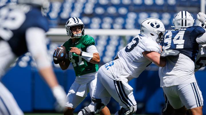 BYU quarterback Bear Bachmeier in the first scrimmage of Fall Camp BYU quarterback Bear Bachmeier in the first scrimmage of Fall Camp