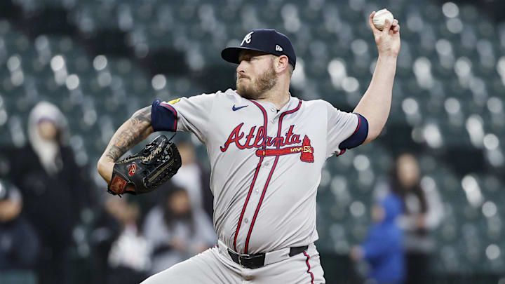 Apr 1, 2024; Chicago, Illinois, USA; Atlanta Braves relief pitcher Tyler Matzek (68) pitches against the Chicago White Sox during the ninth inning at Guaranteed Rate Field. 