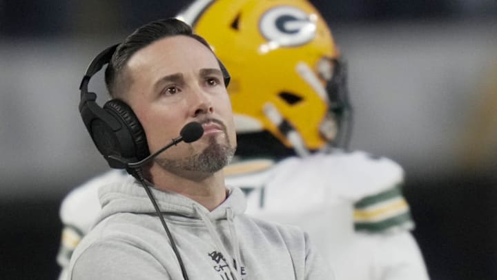 Green Bay Packers head coach Matt LaFleur is shown after the Minnesota Vikings recovered a fumble during the first quarter of their game Sunday, December 29, 2024 at U.S. Bank Stadium in Minneapolis, Minnesota.