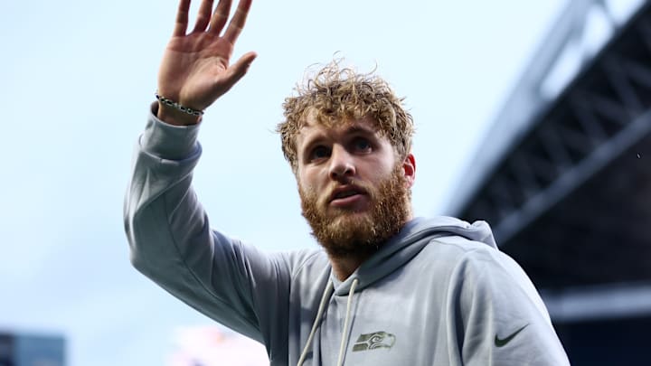 Dec 18, 2025; Seattle, Washington, USA; Seattle Seahawks wide receiver Cooper Kupp (10) waves to fans before the game against the Los Angeles Rams at Lumen Field. 