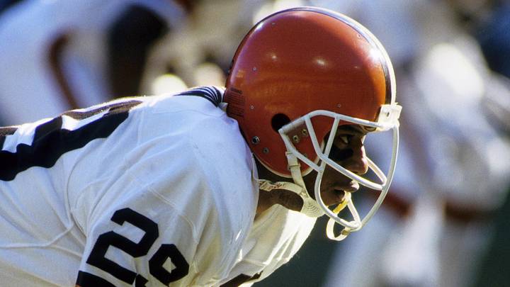 Jan 3, 1987; Cleveland, OH, USA; FILE PHOTO; Cleveland Browns defensive back Hanford Dixon (29) in action against the New York Jets during the 1986 AFC Divisional Playoff game at Cleveland Stadium. The Browns defeated the Jets 23-20. Mandatory Credit: Manny Rubio-Imagn Images Jan 3, 1987; Cleveland, OH, USA; FILE PHOTO; Cleveland Browns defensive back Hanford Dixon (29) in action against the New York Jets during the 1986 AFC Divisional Playoff game at Cleveland Stadium. The Browns defeated the Jets 23-20. Mandatory Credit: Manny Rubio-Imagn Images