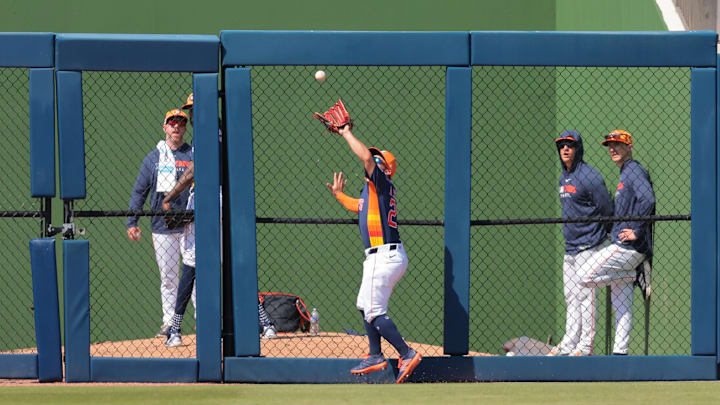 Jose Altuve made his first career catch at the wall during spring training.