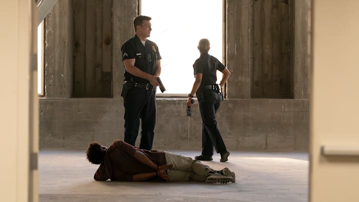 THE ROOKIE - ÒThe WatcherÓ - The team is tasked with community policing while hunting for a local vigilante. Meanwhile, CelinaÕs instincts are tested, and Tim and Lucy discover secrets about the two new rookies. TUESDAY, JAN. 14 (10:00-11:00 p.m. EST) on ABC. (Disney/Mike Taing) 
NATHAN FILLION, LISSETH CHAVEZ