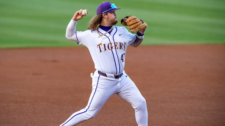 Tommy White 47 LSU Tigers take on the Vanderbilt Commodores at Alex Box Stadium in Baton Rouge LA.