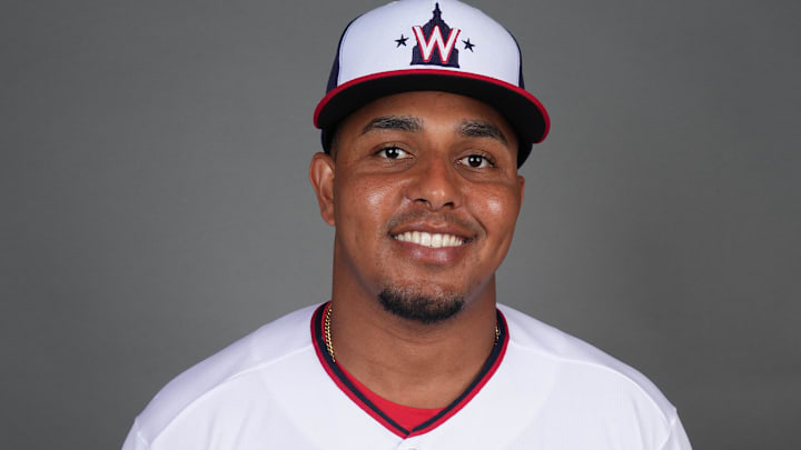 Feb 24, 2023; West Palm Beach, FL, USA;  Washington Nationals infielder Erick Mejia (26). Mandatory Credit: Jim Rassol-Imagn Images