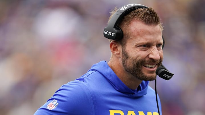 Oct 12, 2025; Baltimore, Maryland, USA; Los Angeles Rams head coach Sean McVay looks on during the second quarter of the game against the Baltimore Ravens at M&T Bank Stadium. Mandatory Credit: Mitch Stringer-Imagn Images Oct 12, 2025; Baltimore, Maryland, USA; Los Angeles Rams head coach Sean McVay looks on during the second quarter of the game against the Baltimore Ravens at M&T Bank Stadium. Mandatory Credit: Mitch Stringer-Imagn Images