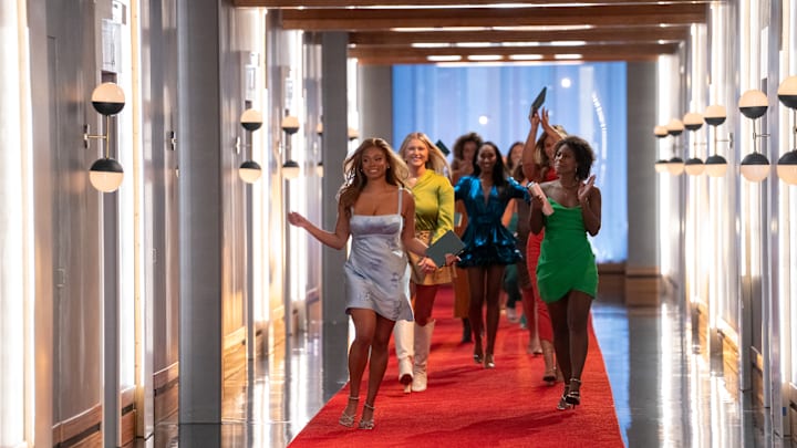 Love Is Blind. (L to R) Morgan Moore, Hannah Jiles, Monica Davis, Marrisa George in episode 701 of Love Is Blind. Cr. Greg Gayne/Netflix © 2024