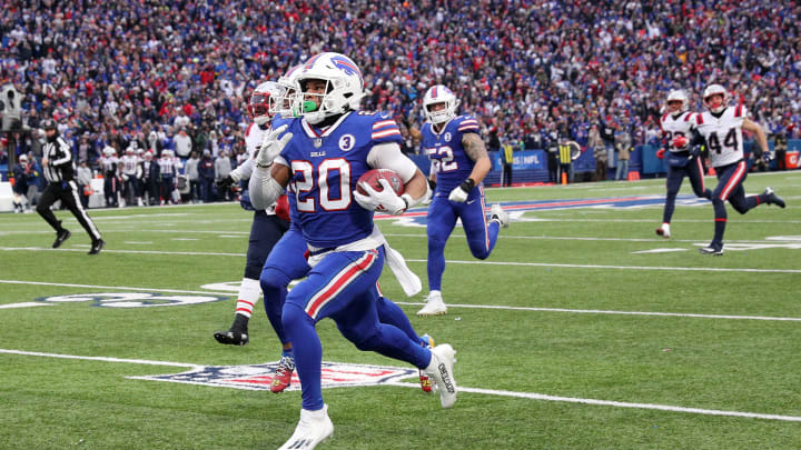 The Bills' Nyheim Hines returns this kickoff 101 yards for a touchdown against the Patriots. This The Bills' Nyheim Hines returns this kickoff 101 yards for a touchdown against the Patriots. This