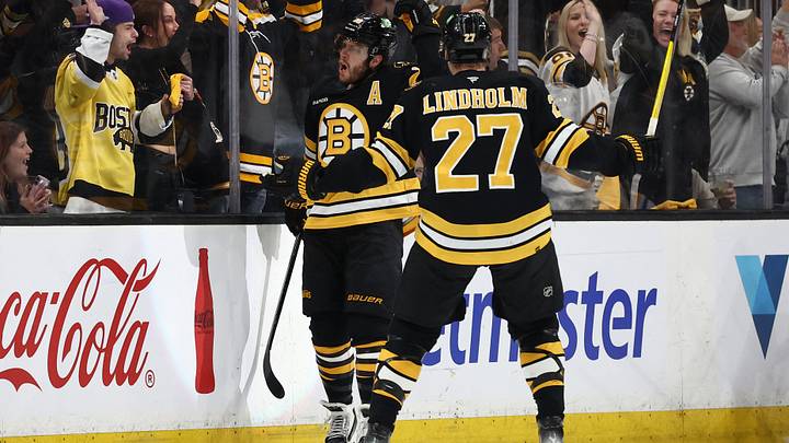 May 1, 2026; Boston, Massachusetts, USA; Boston Bruins right wing David Pastrnak (88) celebrates after scoring against the Buffalo Sabres during the second period of game six of the first round of the 2026 Stanley Cup Playoffs at TD Garden. Mandatory Credit: Winslow Townson-Imagn Images
