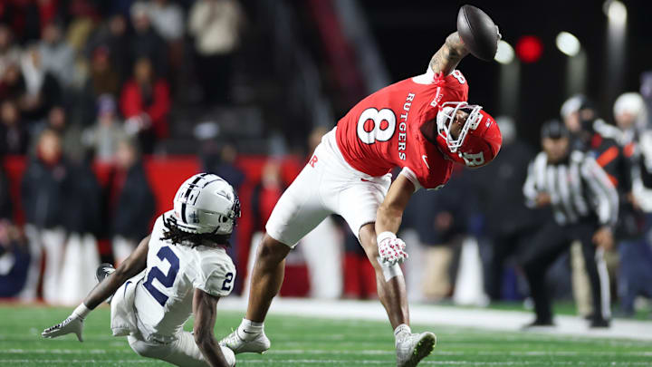 Rutgers Scarlet Knights wide receiver KJ Duff (8). Mandatory Credit: Vincent Carchietta-Imagn Images