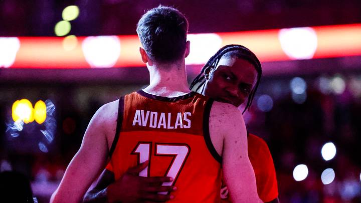 Feb 7, 2026; Raleigh, North Carolina, USA; Virginia Tech Hokies guard Neoklis Avdalas (17) and forward Tobi Lawal (1) during the second half of the game against the NC State Wolfpack at Lenovo Center. Mandatory Credit: Jaylynn Nash-Imagn Images Feb 7, 2026; Raleigh, North Carolina, USA; Virginia Tech Hokies guard Neoklis Avdalas (17) and forward Tobi Lawal (1) during the second half of the game against the NC State Wolfpack at Lenovo Center. Mandatory Credit: Jaylynn Nash-Imagn Images
