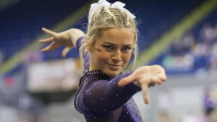 LSU gymnastics team member Livvy Dunne performs.