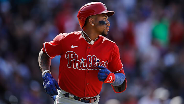 Philadelphia Phillies shortstop Johan Camargo (7) rounds the bases. 