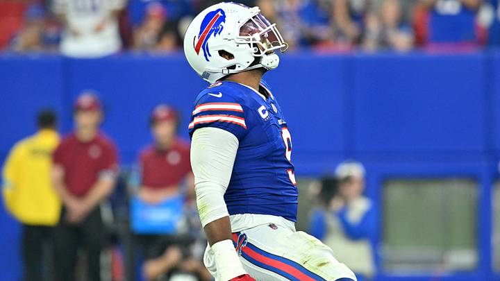 Buffalo Bills linebacker Bradley Chubb (9) reacts after a sack against the Detroit Lions during the first half at New Highmark Stadium. Mandatory Credit: Mark Konezny-Imagn Images Buffalo Bills linebacker Bradley Chubb (9) reacts after a sack against the Detroit Lions during the first half at New Highmark Stadium. Mandatory Credit: Mark Konezny-Imagn Images