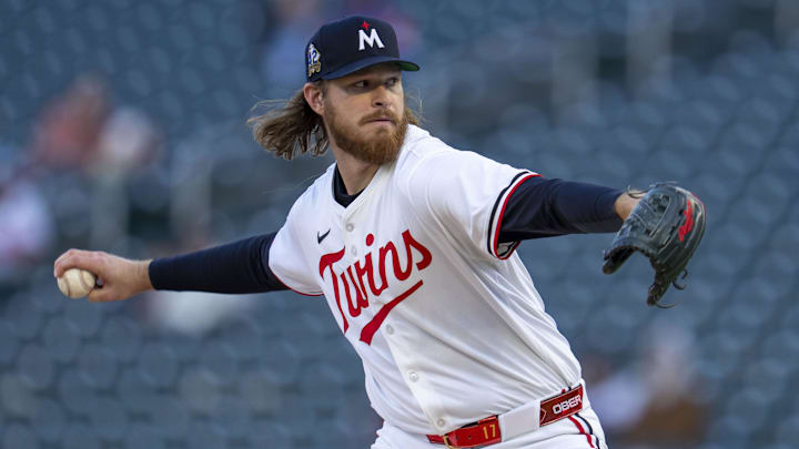 Apr 15, 2025; Minneapolis, Minnesota, USA; Minnesota Twins starting pitcher Bailey Ober (17) delivers a pitch against the New York Mets in the first inning at Target Field.