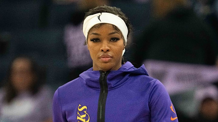 May 6, 2025; San Francisco, CA, USA; Los Angeles Sparks forward Rickea Jackson (2) before the game against the Golden State Valkyries at Chase Center. Mandatory Credit: Kyle Terada-Imagn Images
