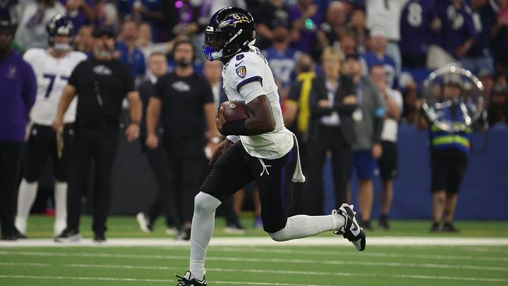 Sep 13, 2026; Indianapolis, Indiana, USA; Baltimore Ravens quarterback Lamar Jackson (8) runs with the ball against the Indianapolis Colts during the first quarter at Lucas Oil Stadium. Mandatory Credit: Trevor Ruszkowski-Imagn Images Sep 13, 2026; Indianapolis, Indiana, USA; Baltimore Ravens quarterback Lamar Jackson (8) runs with the ball against the Indianapolis Colts during the first quarter at Lucas Oil Stadium. Mandatory Credit: Trevor Ruszkowski-Imagn Images