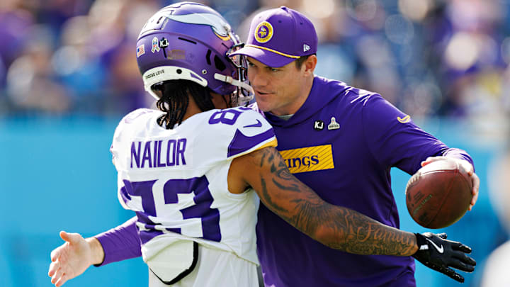 Minnesota Vikings WR Jalen Nailor and head coach Kevin O'Connell