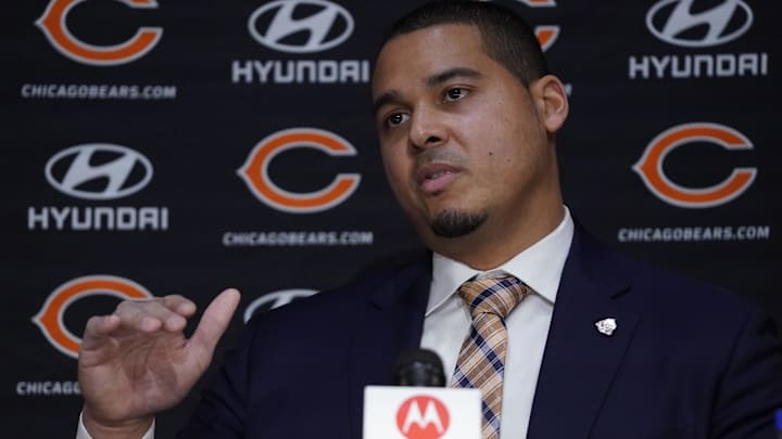 Chicago Bears General Manager Ryan Poles speaks during a Press Conference.