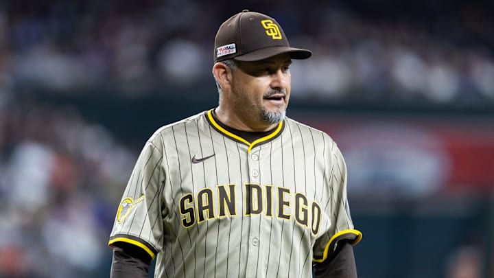 Jun 13, 2025; Phoenix, Arizona, USA; San Diego Padres pitching coach Ruben Niebla against the Arizona Diamondbacks at Chase Field. Mandatory Credit: Mark J. Rebilas-Imagn Images