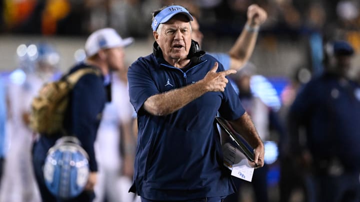 Oct 17, 2025; Berkeley, California, USA; North Carolina Tar Heels head coach Bill Belichick reacts against the California Golden Bears in the first quarter at California Memorial Stadium. Mandatory Credit: Eakin Howard-Imagn Images