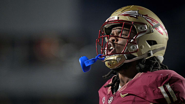 Oct 21, 2023; Tallahassee, Florida, USA; Florida State Seminoles defensive lineman Patrick Payton