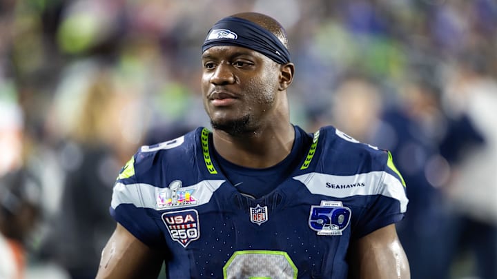 Feb 8, 2026; Santa Clara, CA, USA; Seattle Seahawks running back Kenneth Walker III (9) against the New England Patriots during Super Bowl LX at Levi's Stadium. Mandatory Credit: Mark J. Rebilas-Imagn Images