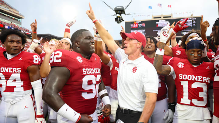 Oklahoma coach Brent Venables celebrates after beating Auburn. Oklahoma coach Brent Venables celebrates after beating Auburn.
