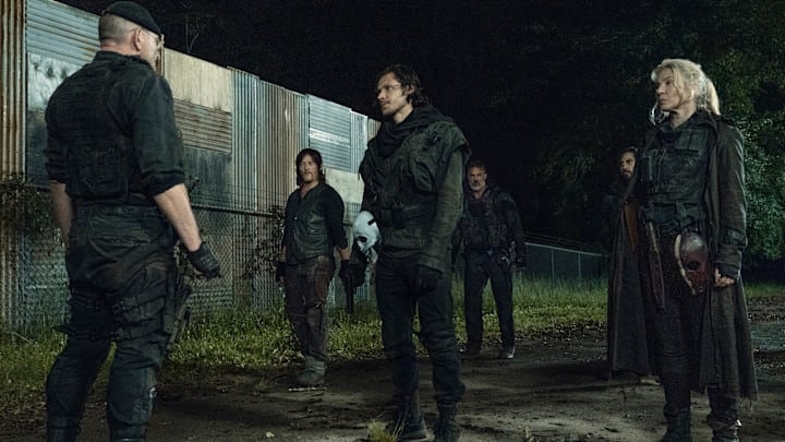 Norman Reedus as Daryl Dixon, Alex Meraz as Carver, Lynn Collins as Leah, Ritchie Coster as Pope - The Walking Dead _ Season 11, Episode 6 - Photo Credit: Josh Stringer/AMC
