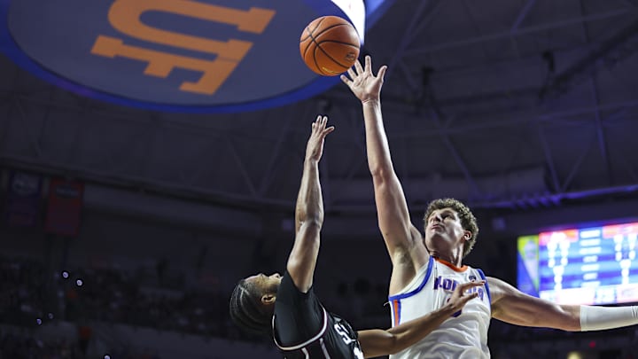 Florida Gators center Micah Handlogten finished with 10 points in what could be the final home game of his career. Florida Gators center Micah Handlogten finished with 10 points in what could be the final home game of his career.