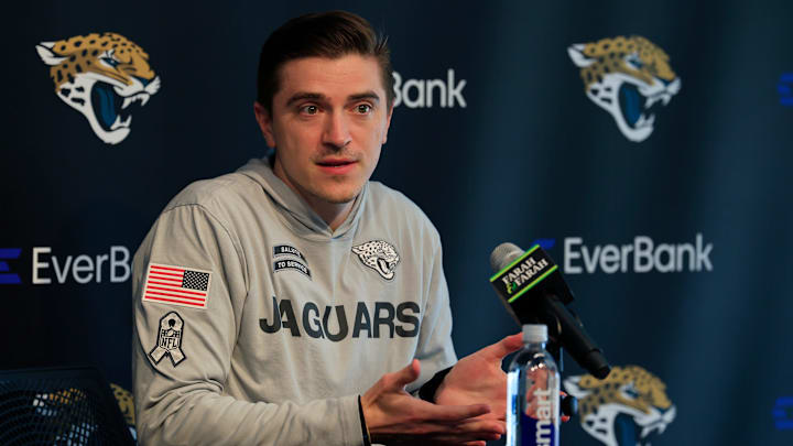 Jacksonville Jaguars general manager James Gladstone speaks during a press conference at Miller Electric Center Tuesday, April 15, 2025 in Jacksonville, Fla. [Corey Perrine/Florida Times-Union]