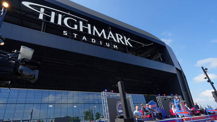 New York Governor Kathy Hochul thanks all involved during remarks at the official ribbon-cutting ceremony opening the new Highmark Stadium, home of the Buffalo Bills, Tuesday, June 23, 2026 in Orchard Park. New York Governor Kathy Hochul thanks all involved during remarks at the official ribbon-cutting ceremony opening the new Highmark Stadium, home of the Buffalo Bills, Tuesday, June 23, 2026 in Orchard Park.