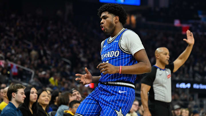 Dec 22, 2025; San Francisco, California, USA; Orlando Magic guard Jase Richardson (11) celebrates a three point basket against the Golden State Warriors in the first quarter at Chase Center. Mandatory Credit: Eakin Howard-Imagn Images Dec 22, 2025; San Francisco, California, USA; Orlando Magic guard Jase Richardson (11) celebrates a three point basket against the Golden State Warriors in the first quarter at Chase Center. Mandatory Credit: Eakin Howard-Imagn Images