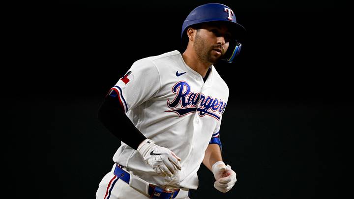 Texas Rangers pinch hitter Kyle Higashioka. Credit: Jerome Miron-Imagn Images