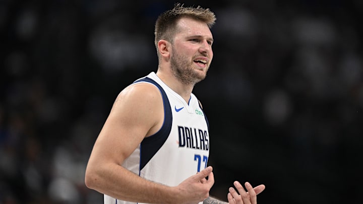 Nov 3, 2024; Dallas, Texas, USA; Dallas Mavericks guard Luka Doncic (77) reacts to receiving a technical foul during the second half against the Orlando Magic at the American Airlines Center. Mandatory Credit: Jerome Miron-Imagn Images Nov 3, 2024; Dallas, Texas, USA; Dallas Mavericks guard Luka Doncic (77) reacts to receiving a technical foul during the second half against the Orlando Magic at the American Airlines Center. Mandatory Credit: Jerome Miron-Imagn Images