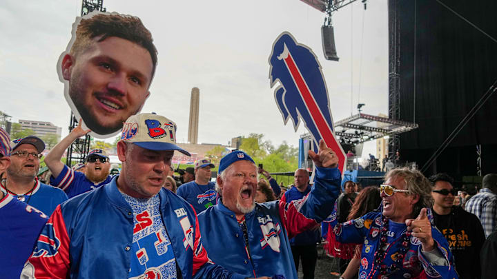 Apr 27, 2023; Kansas City, MO, USA; Buffalo Bills fans during the first round of the 2023 NFL Draft at Union Station