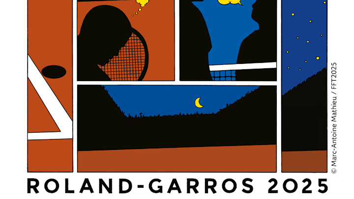 The official 2025 Roland-Garros poster, by Marc-Antoine Mathieu.
