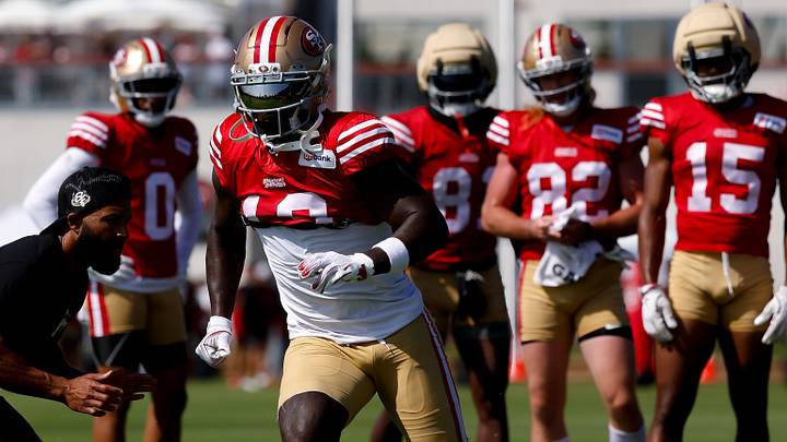 Aug 6, 2026; Santa Clara, CA, USA; San Francisco 49ers wide receiver Deebo Samuel Sr. (19) during training camp at SAP Performance Facility. Mandatory Credit: Sergio Estrada-Imagn Images Aug 6, 2026; Santa Clara, CA, USA; San Francisco 49ers wide receiver Deebo Samuel Sr. (19) during training camp at SAP Performance Facility. Mandatory Credit: Sergio Estrada-Imagn Images