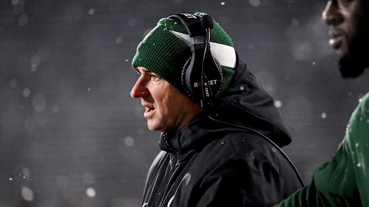 Michigan State's head coach Jonathan Smith looks on during the fourth quarter in the game against Rutgers on Saturday, Nov. 30, 2024, at Spartan Stadium in East Lansing.