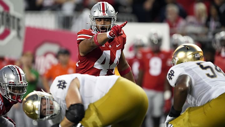 Sep 3, 2022; Columbus, Ohio, USA; Ohio State Buckeyes defensive end J.T. Tuimoloau (44) during the NCAA football game between Ohio State Buckeyes and Notre Dame Fighting Irish at Ohio Stadium.