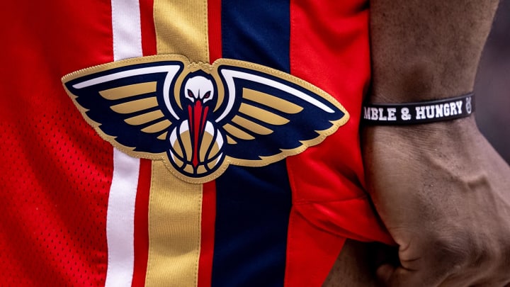 Detailed view of the New Orleans Pelicans logo on the shorts Detailed view of the New Orleans Pelicans logo on the shorts