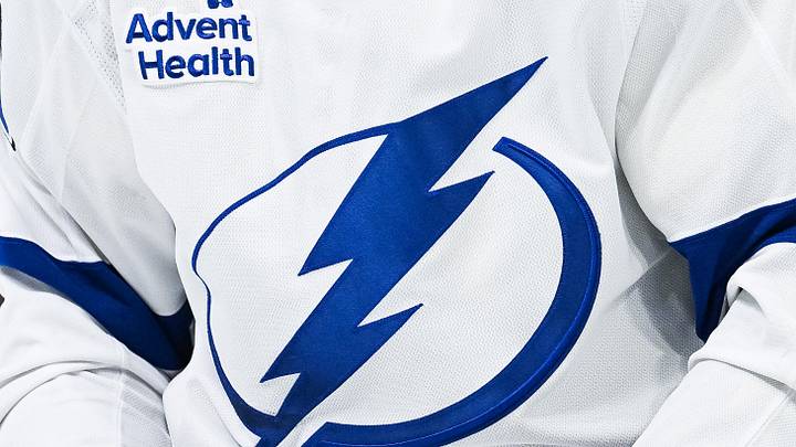 Jan 21, 2025; Montreal, Quebec, CAN; View of a Tampa Bay Lightning logo on a jersey worn by a member of the team during the first period at Bell Centre. Jan 21, 2025; Montreal, Quebec, CAN; View of a Tampa Bay Lightning logo on a jersey worn by a member of the team during the first period at Bell Centre.